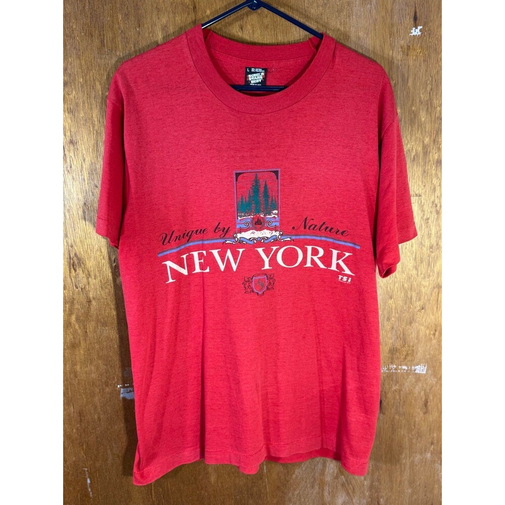 Vintage Unique By Nature New York Screen Stars Shirt Red Large L USA